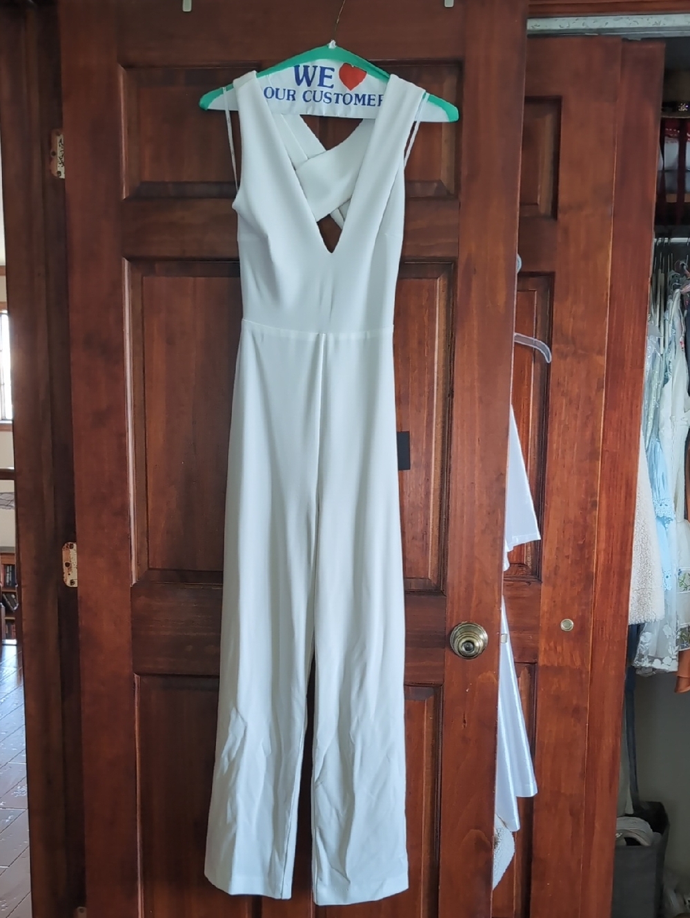 Lulu's White Backlesss Cross-Back Jumpsuit NWT